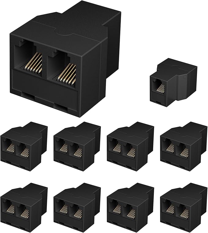 Uvital RJ12 6P6C 3 Female Telephone Line Splitters, Phone Jack Splitter, Telephone Landline Cable Connector and Separator(Black, 10 Pack)