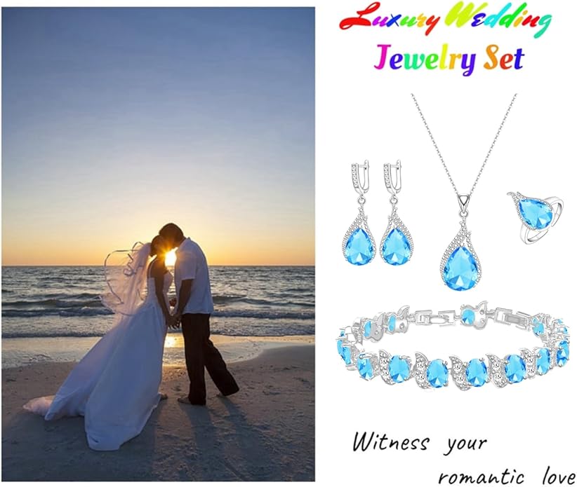 LMXXVJ Jewelry Set for Women,Teardrop Cubic Zirconia Necklace Earrings Adjustable Ring Bracelet Jewelry Set Formal Jewelry Gift