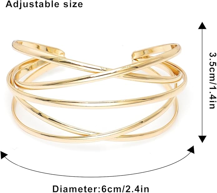 Multi-layer Cuff Bracelet for Women Cross Wire Bracelets Open Wide Cuff Gold Bangle Bracelet