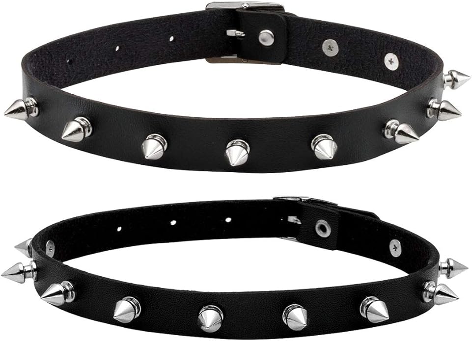 Eigso Vintage Punk Goth Studded Rivet Pu Leather Collar Choker Necklace with Spikes Adjustable