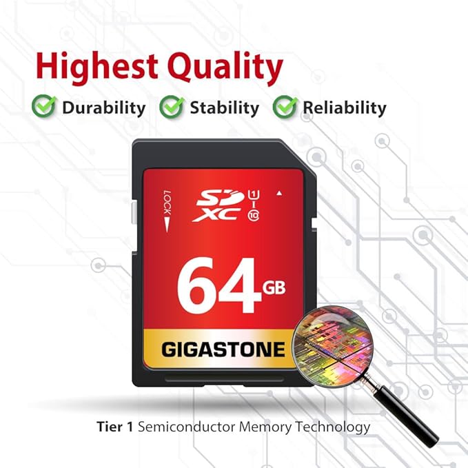 GIGASTONE 64GB SD Card 5-Pack UHS-I U1 Class 10 SDXC Memory Card High Speed Full HD Video Canon Olympus Digital Camera, with 5 Mini Cases