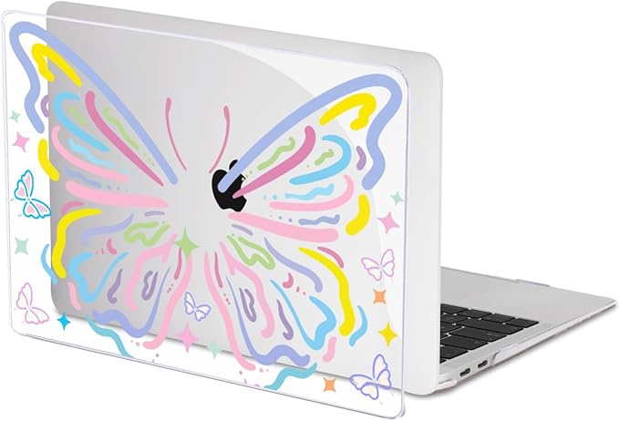 for MacBook Air 13 inch Case 2021 2020 2019 2018 for Mac A2337 M1 A2179 A1932 Cover with Touch ID, Crystal Pattern Plastic Hard Shell Case Keyboard Skin Screen Protector, Colorful Butterfly
