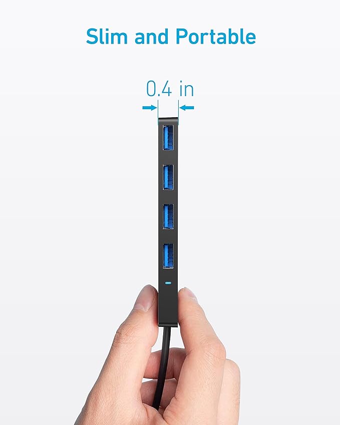 Anker 4-Port USB 3.0 Hub with 5Gbps Data Transfer, Ultra-Slim Data USB C Hub [Charging Not Supported], for MacBook, iMac, Surface, Mobile HDD, and More (USB-C, 0.7 ft)