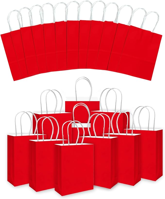 qiqee 30PCS Medium Gift Bag with Handles Bulk 11"x5"x8" Gift Bags Red Bags Multiple Uses (Medium Size)