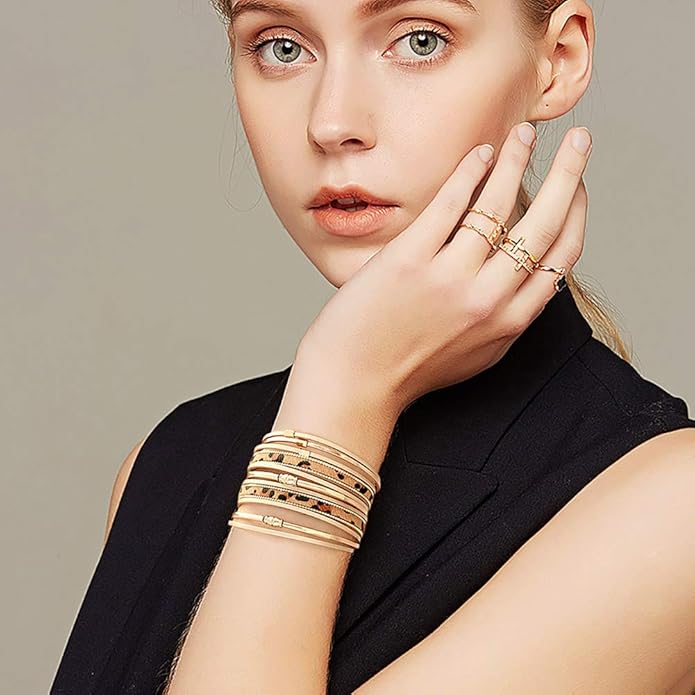 Wowanoo 3Pack Leather Cuff Bracelet Set Multilayer Wrap Bracelet Crystal Feather Tree Bracelet Magnetic Clasp Bracelet for Women