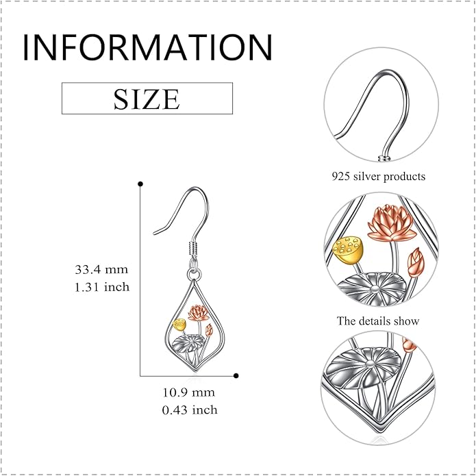 VONALA Flower Earrings for Women 925 Sterling Silver Rose/Lotus/Scottish Thistle/Tulip/Lilac/Mushroom/Pineapple Dangle Drop Earrings Flower Jewelry Gifts for Women Girls Birthday Gifts