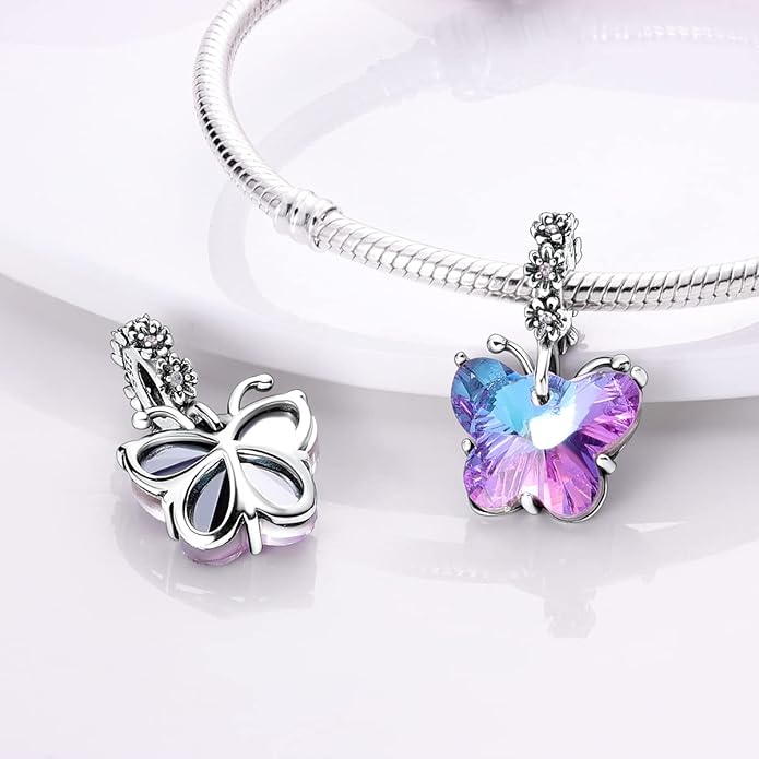 MULA 925 Sterling Silver Charms for Bracelets and Necklaces Airplane Passport Dangle Pendants Beads Butterfly Dragonfly Charms Jewelry Charm for Women