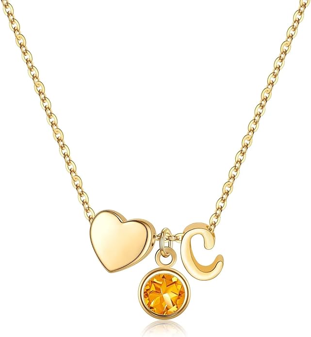 Ursilver Initial Birthstone Necklace for Women - Heart Initial Birthstone Pendant Necklace Personalized Gifts Birthday Gifts for Women