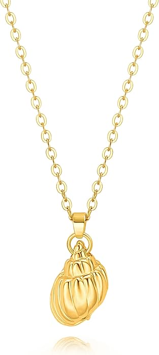 Natural Seashell Shell Scallop Pendant Choker Necklace Adjustable 18K Gold Plated Cable Chain Handmade Jewelry for Women Girls