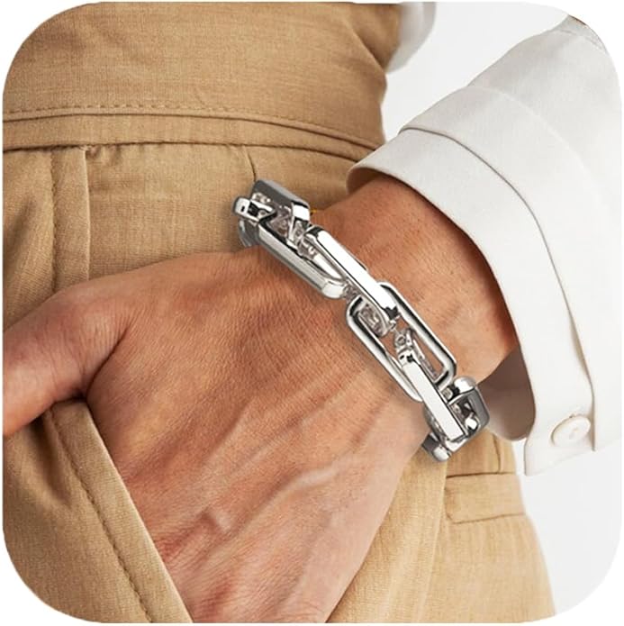 Chunky Gold Bracelet for Women Non Tarnish, Trendy Stretch Cuban Link Chain Plated Gold Bangle Bracelets