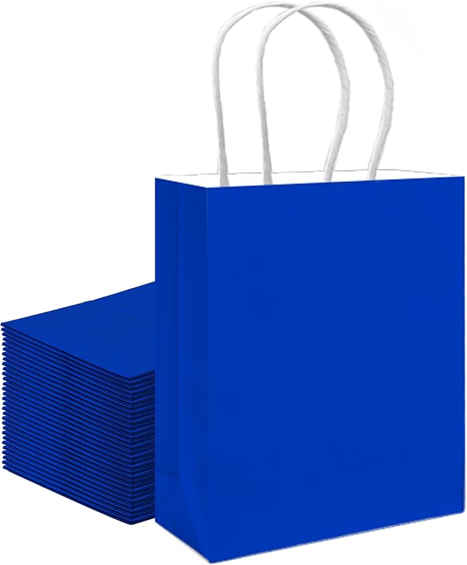 qiqee 30PCS Medium Gift Bag with Handles Bulk 11"x5"x8" Gift Bags Diamond Blue Bags Multiple Uses (Medium Size)