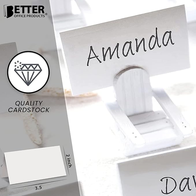 Better Office Products 100 Pack Blank White Place Cards, 2 x 3.5 in, Folded Table Tent Cards for Weddings, Dinner Parties, Buffet Banquets, (100 Count)