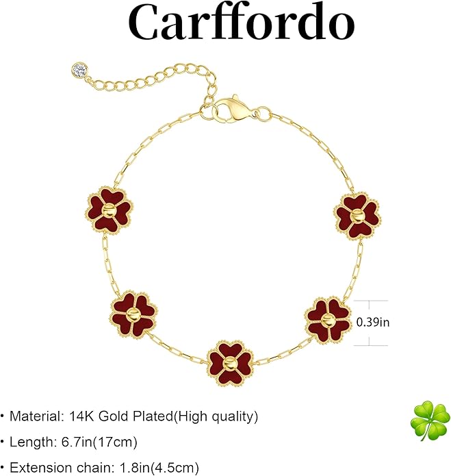 14K Gold Plated Clover Bracelets for Women Flower Four Leaf Link Bracelets Trendy Jewelry Gifts for Women