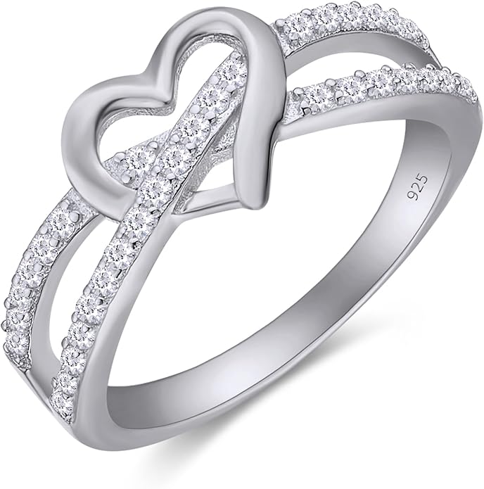 Infinity Heart Promise Ring Natural Diamond, Cubic Zirconia, Moissanite or Lab Grown Diamond Split Shank Engagement Ring for Women 10K Solid Gold Or 14K Gold Over Sterling Silver Jewelry Gift for Her