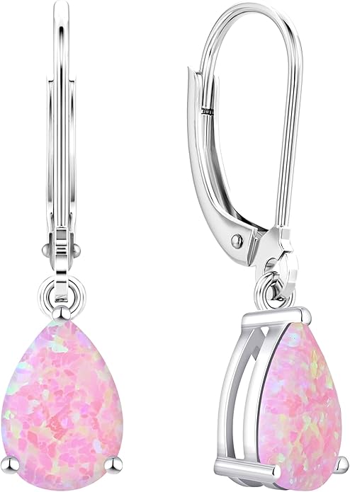 YL 925 Sterling Silver Teardrop Dangle Drop Earrings for Women 7x10 MM Solitaire Birthstone Leverback Jewelry