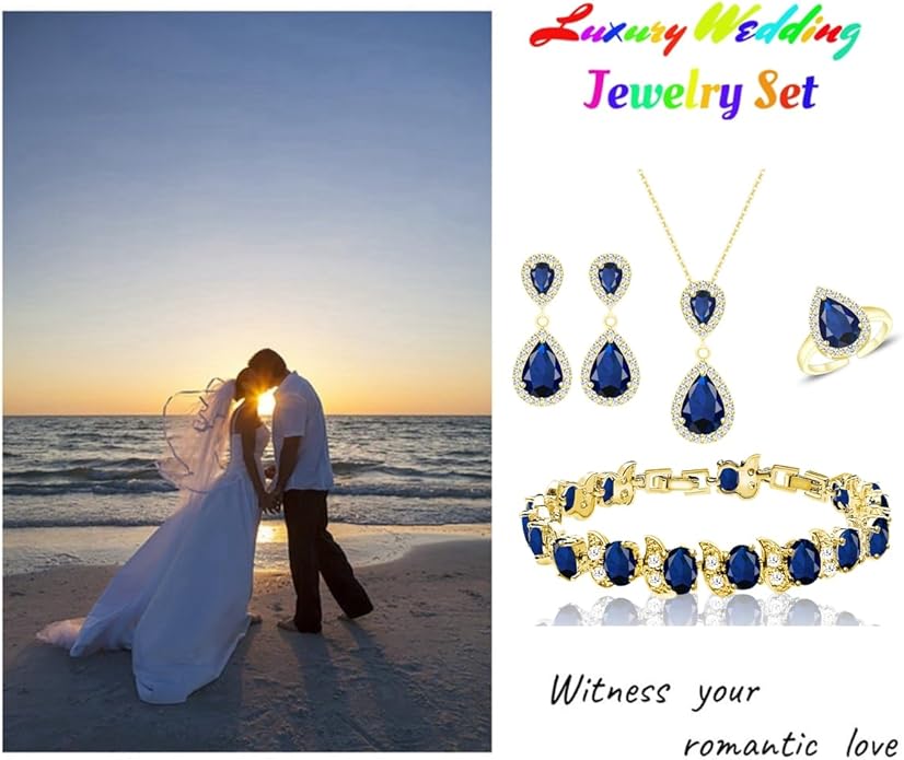 LMXXVJ Teardrop Jewelry Set for Women，Necklace Earrings Adjustable Ring Bracelet Set Fashion Formal Platinum/Gold/Rose Gold Jewelry Gift Girl/Mom/Wife/Grandmother/Best Friend/Aunt