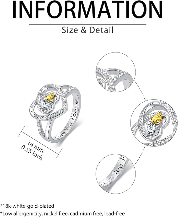 Valentine's Day Gifts for Women Birthstone Rings for Women Heart Statemet Engagement Eternity Wedding Promise Rings Jewelry Anniversary Christmas Valentine Mothers Day Birthday Gifts for Wife Her Girlfriend
