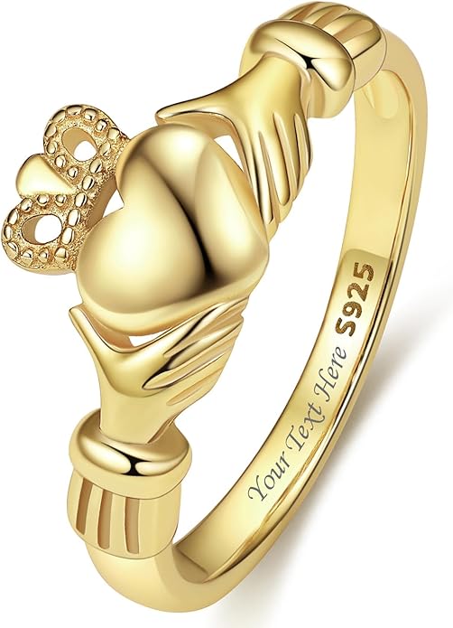 Bestyle 925 Sterling Silver Ring for Women, Minimalist Claddagh Ring Celtic Knot Ring for Women, Irish Promise Wedding Band, Gold/Rose Gold Vermeil Women Band Ring, Stackable, Gift for Her