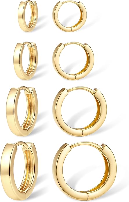 Small Gold Huggie Hoop Earrings Set for Women Men Hypoallergenic 14K Plated Stack Cartilage Earrings, Multiple Piercing Lightweight Mini Thin Cute Dainty Trendy Jewelry Set Christmas Gifts for Women