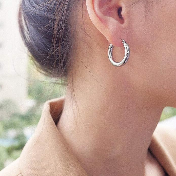 sovesi Chunky Gold Hoop Earrings for Women with 925 Sterling Silver Post, 14K Gold Plated Small Thick Gold Hoops Earrings for Women