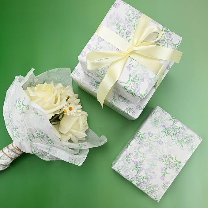 TINYFUTURE 100 Sheets Flower Gift Wrapping Tissue Paper Recyclable Greenery Botanical Packaging Bag for Wedding Birthday Showers Art Craft Party Favor Decoration