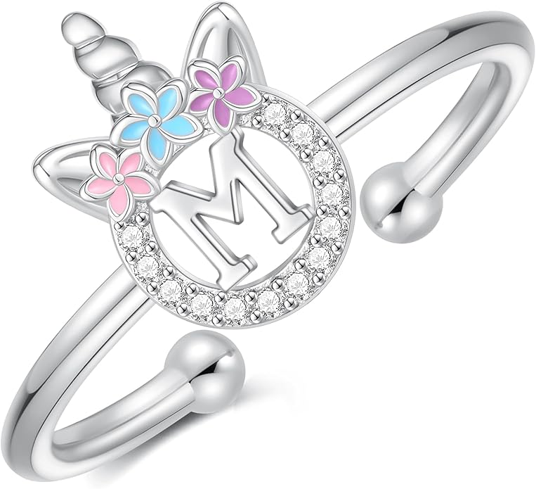 Unicorn Rings Gifts for Girls - Adjustable Initial Ring Dainty Cute Unicorn Rings for Girl Teens Little Girls Jewelry Birthday Gift