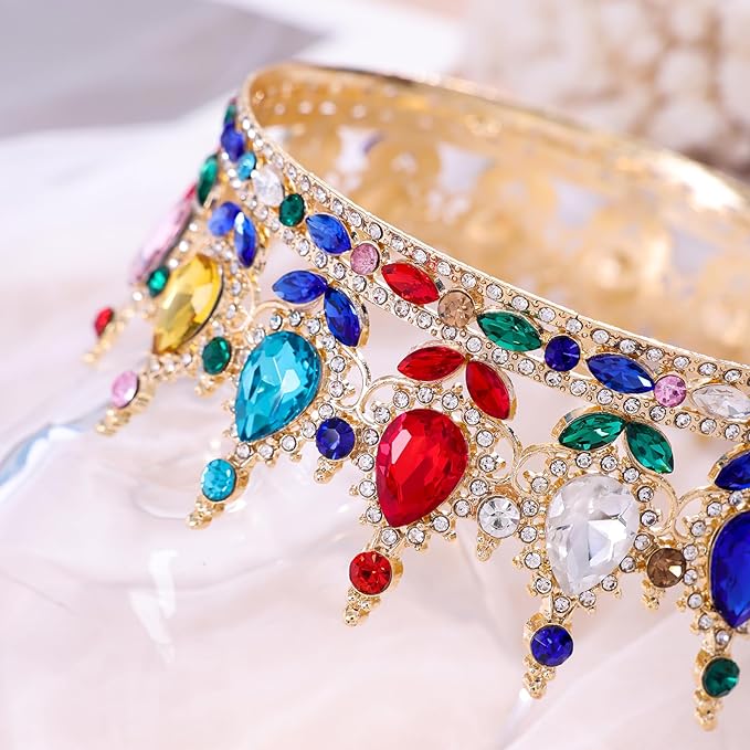 Multicolor Queen Crown for Women Crystal Tiara for Girl Rhinestone Wedding Headband for Bride Hair Accessories for Costume Birthday Party Prom Gifts