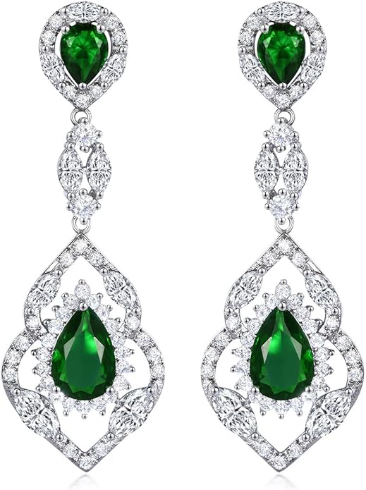 SELOVO Wedding Teardrop Dangle Earrings Silver Tone Vintage Chandelier Earrings Zircon