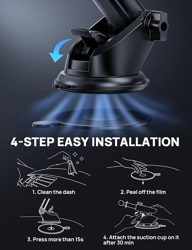 [2025 New] Dashboard Phone Holders for Your Car (+Air Vent Clip) [Military Grade Stable] , Car Cell Phone Holder, Rotatable Suction Cup Car Phone Mount for All Phone (Cube Black)