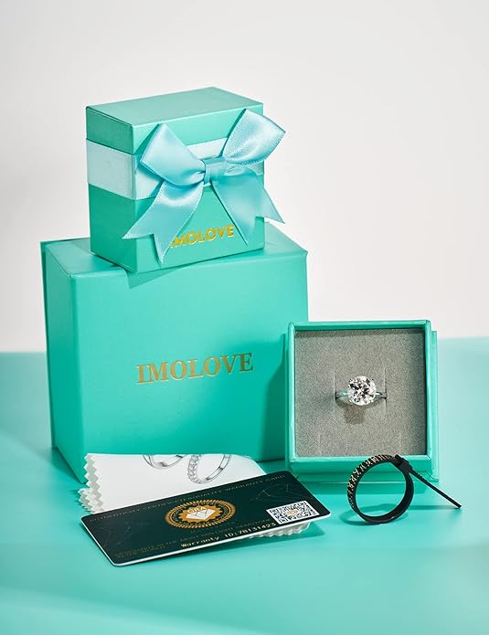 IMOLOVE Solitaire Moissanite Engagement Ring, 1CT D Color VVS1 Clarity, 925 Sterling Silver with 18K White Gold Plated, Ideal Gift for Women