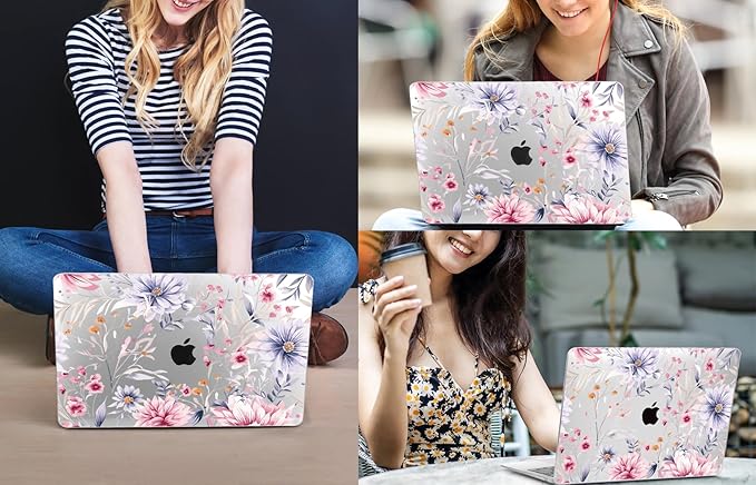 CISSOOK Flower Case for MacBook Air 13.6 Inch M4 M3 M2 Chip Model A3240 A3113 A2681, Plastic Shell Cover with Keyboard Cover Screen Protector for MacBook Air 13 2022-2025, Flowers Watercolor