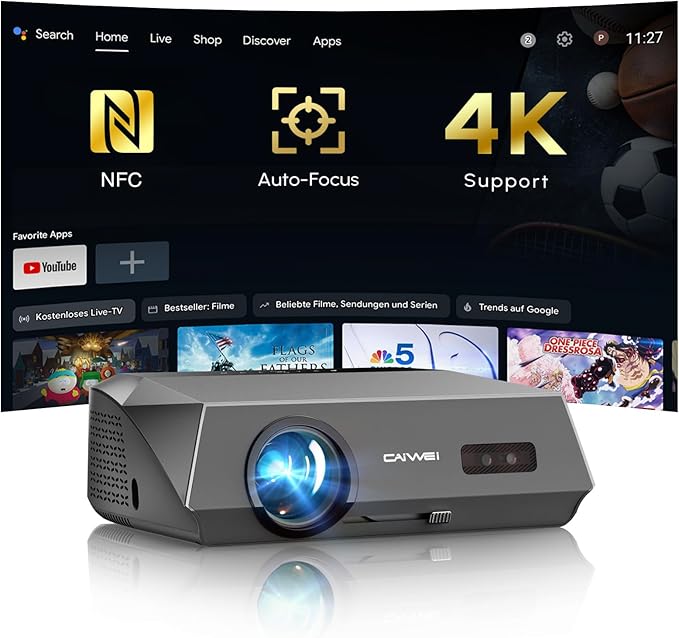 Smart Projector 4K Daylight,Certified Apps,ToF CMOS Auto Focus,2300ANSI High Lumen Ultra HD Home Outdoor Movie Gaming Projector with WIFI6 Bluetooth,Google TV,NFC Casting,Dolby Audio,HDMI ARC,HDR10
