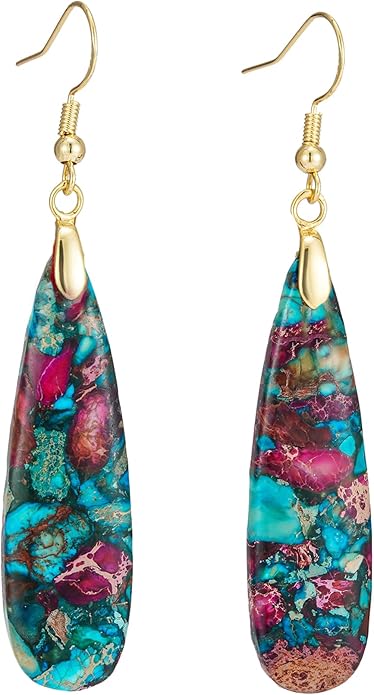 Boho Women Natural Stone Earrings Unique Healing Imperial Jasper Gemstone Energy Hypoallergenic Lightweight Dangle Drop Earrings Multiple Styles Earrings Jewelry for Birthday Party Gift