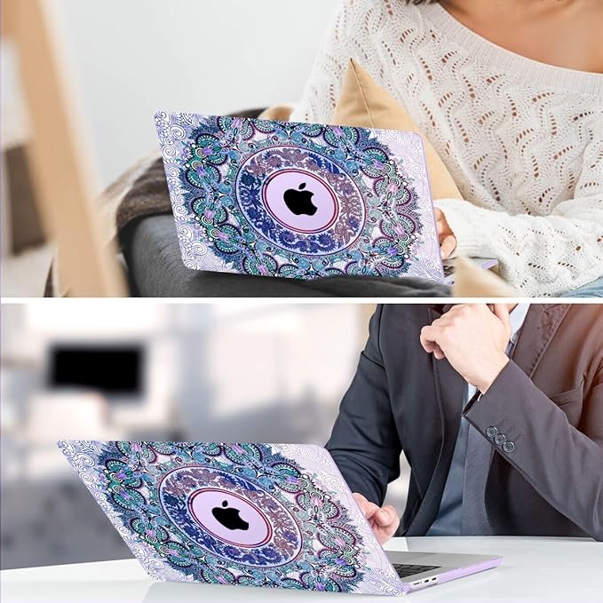 TWOLSKOO Compatible with M4 MacBook Air 15 inch Case 2025-2023 Released Model M4 A3241 M3 A3114 M2 A2941, Plastic Hard Shell & Screen Protector & Keyboard Cover & Trackpad Film, Purple Mandala