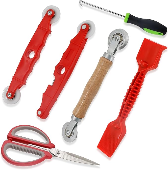 Screen Repair Tools, 6 in 1 Window Screen Installation Kit Include Screen Roller Spline Roller Tool, Spline Removing Hook, Rubber Strip Shovel for Installing and Replacing Window Patio Sliding Door