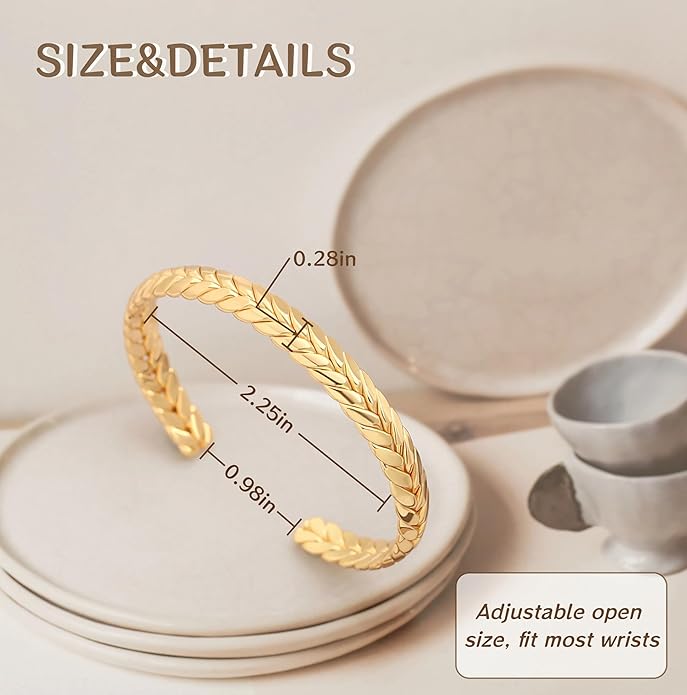 PERNNLA PEARL Dainty Gold Bar Bracelet for Women Simple Delicate Thin Cuff Bangle Hook Bracelet 18K Gold Plated Handmade Minimalist Jewelry