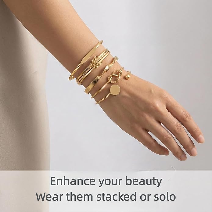 Gold Bangle Bracelets For Women Stackable Cuff Bracelet Set, Trendy Dainty Non Tarnish Gold Bangle Ideal Jewelry Gift for Women