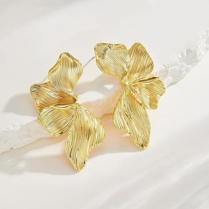 HANRESHE Lightweight Gold Silver Flower Earrings Trendy Leaf Statement Earrings Jewelry Gift