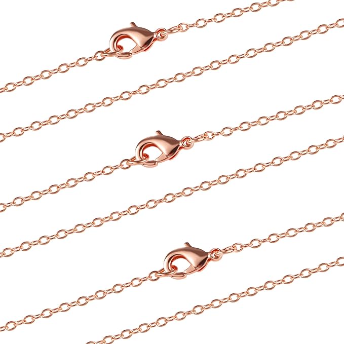 ALEXCRAFT Wholesale 12PCS Rose Gold Plated Solid Brass Chain Hypoallergenic Flat Cable Chains Link Bulk for Jewelry Making (20"(2.0MM))