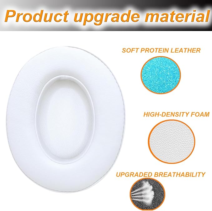 Replacement Ear Pads Cushions for Beats Studio（B0501、B0500），Beats Studio 2 & Studio 3 Wired & Wireless Headphones, Earpads with Soft Protein Leather, Noise Isolation Memory Foam - White