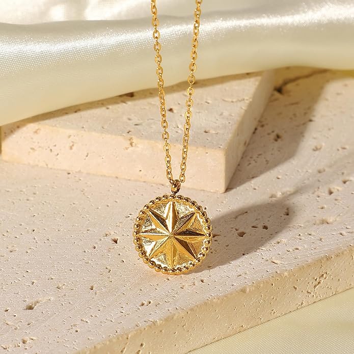 IBARA Women Gold Dianty Necklace Sun Crescent Moon Star Evil Eye Lock Lovely Heart Flower Butterfly Pearl Pendant Coin Necklaces 18K Gold CZ Diamond Filled Chain Boho Beach Simple Handmade Jewelry