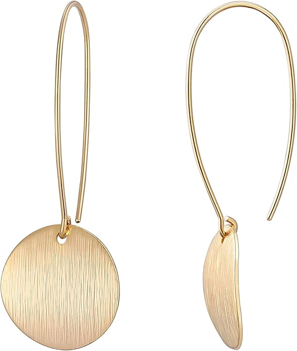 SOFYBJA Dainty 18K Gold Plated Disc Ball Triangle Sunburst Drop Earrings Long Dangle Lightweight Handmade Earrings Jewelry