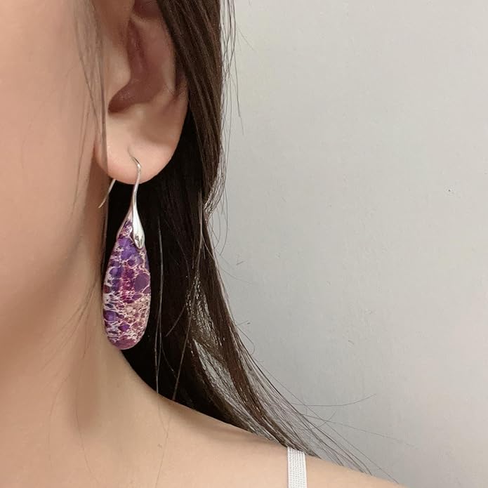 SELOVO Stone Fishhook Dangle Drop Earrings Statement Earrings for Women Stone