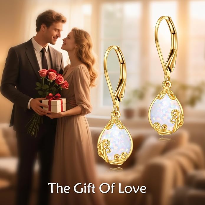 DOVRAN 10K 14K Solid Gold Leverback Earrings for Women Real Yellow Gold Filigree Dangle Earrings Trendy Jewelry Birthday Christmas Gifts for Wife Mom