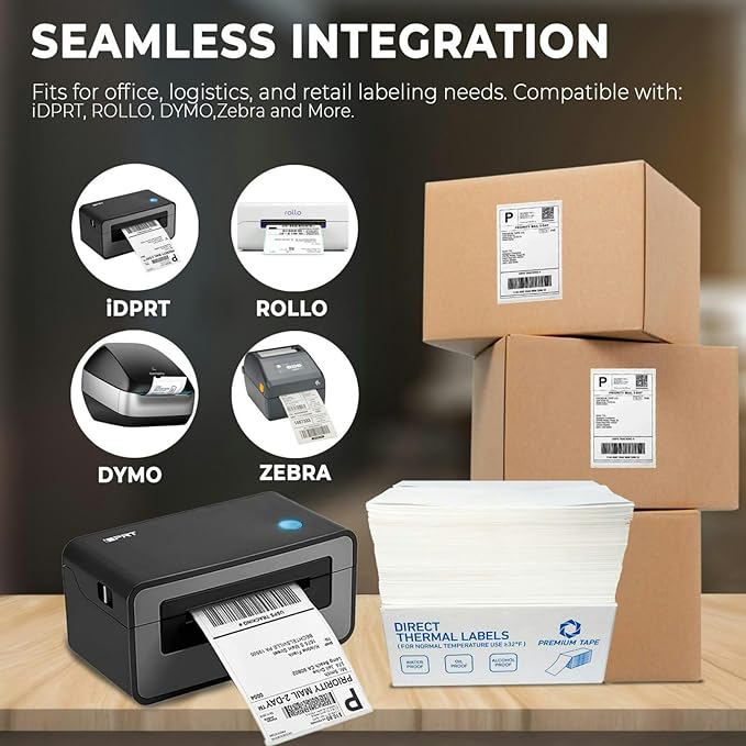 4x6 Thermal Labels (Total 4000) - 8 Packs of 500 Fanfold Direct Thermal Shipping Labels. Thick Commercial Grade, Waterproof, Smudge Proof Mailing and Address Label, Strong Adhesive Perforated Stickers