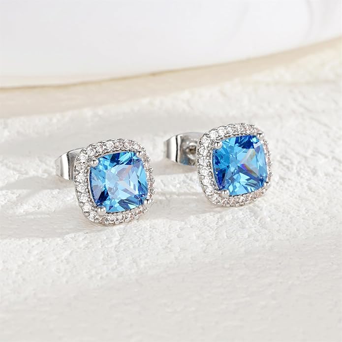 YOMELA Cubic Zirconia Earrings Studs, Halo CZ Birthstone Simulated Diamond Stud Earrings for Women