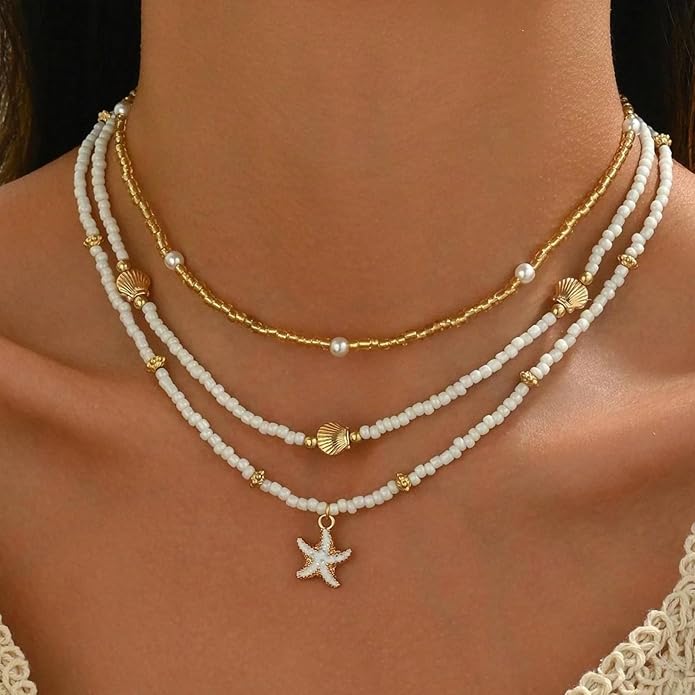 Nackiy Handmade Sea Shell Necklace for Women Summer Adjustable Natural Shell Collar Necklace