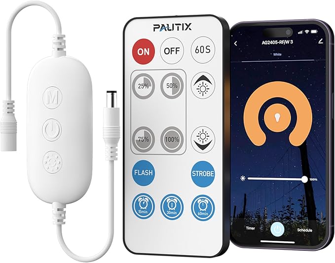 PAUTIX RF WiFi Smart Remote Dimmer for Single Color LED Strip Lights,Compatible with Alexa and Google,14-Key Wireless Remote,DC 12-24V Controller for 3528/2835/5050/COB LED Strip Light