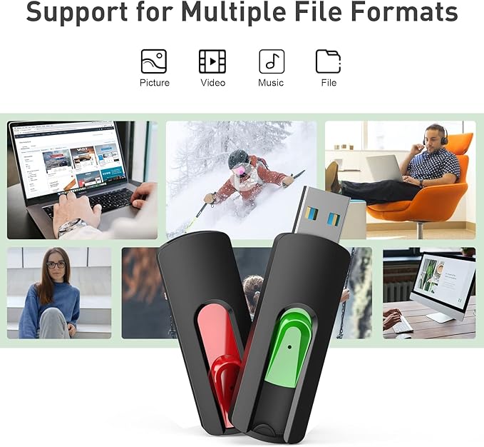Aiibe 64GB Flash Drive 3.0 3 Pack 64GB Thumb Drive USB Drive 64 GB Jump Drives USB 3.0 Flash Drives Memory Stick Zip Drives (64G, Red Green Cyan)