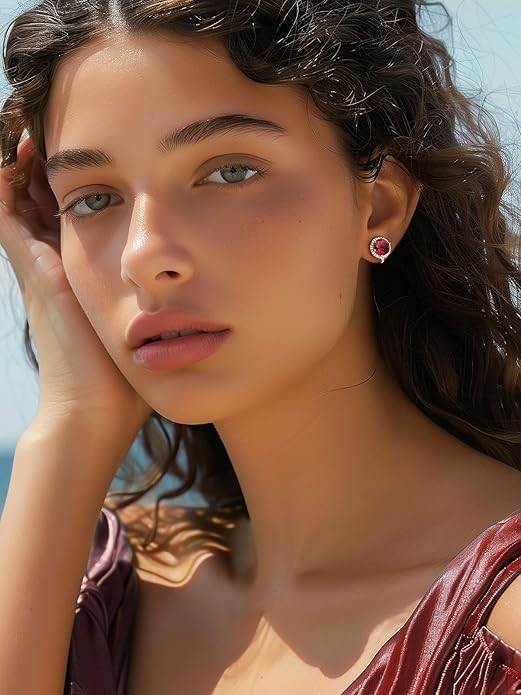 Silvora 925 Silver 8MM Cubic Zirconia Birthstone Clip On Stud Earrings Round Non Pierced Earrings For Women,Come with Box